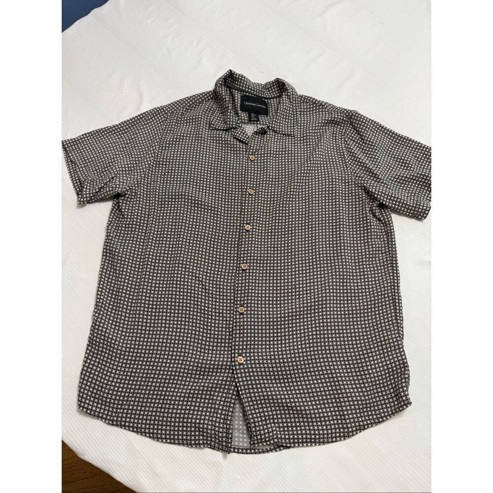Christian Lacroix Black Brown Geo Print Short Sleeve Button Up Shirt Size Large